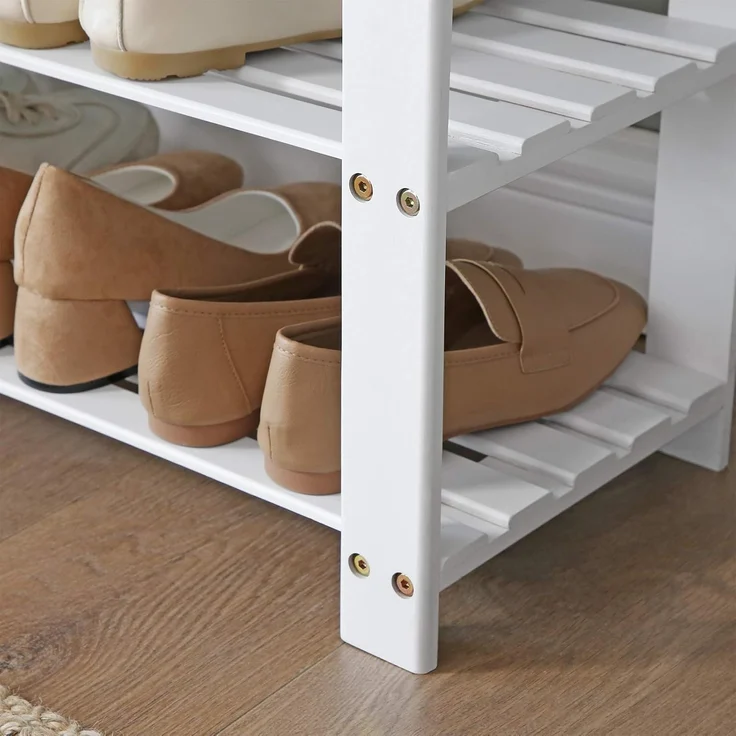 Bambus-Schuhbank, 2-stöckiges Schuhregal, stabiler Schuh-Organizer für Eingangsbereich, Wohnzimmer, Sitzbank für bis zu – Bild 6