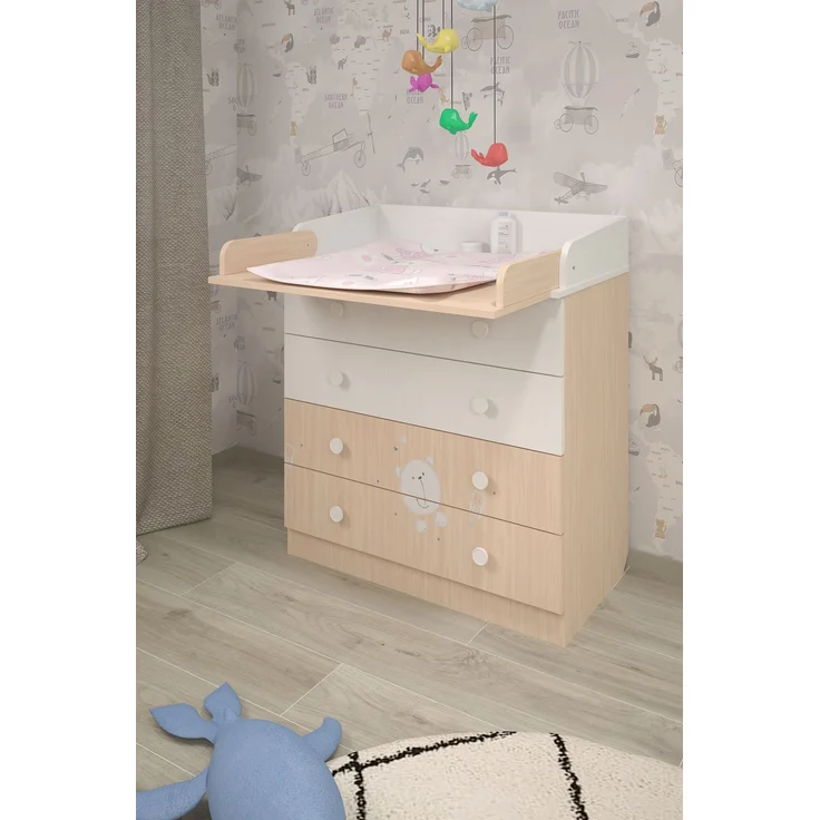 Shefa Kids Wickelkommode 800 Teddy, Weiß-Pastell Eiche, 4 Schubladen, 80 cm Breite – Bild 10