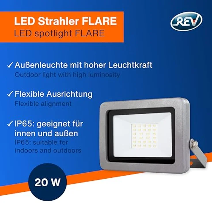 REV LED Strahler für außen FLARE - IP65, LED Leuchte 20W, 1700 Lumen, 6500K – Outdoor Beleuchtung - ideal für Hofeinfahrten, Garagen & Hauseingänge, silber – Bild 3