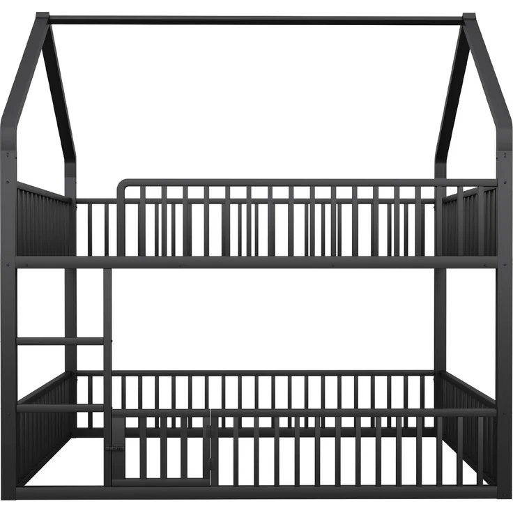 Bett 140x200 cm in Hausform aus Metall mit Tür und Sicherheitsgeländern – kindgerechtes Etagenbett – Bild 9