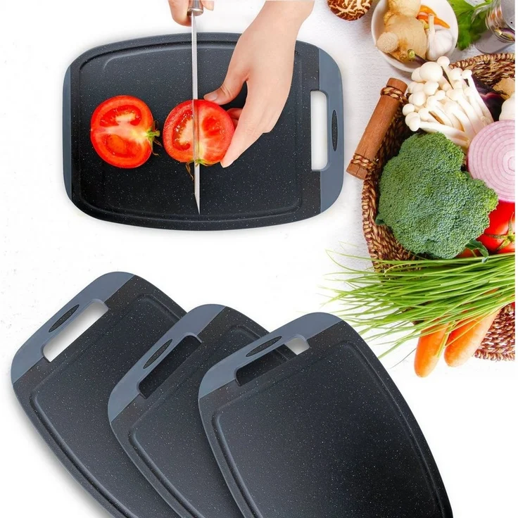 NEOFLAM® Schneidebrett BiJu Antibakterielles Frühstücksbrettchen Set, 4tlg. - Granitschwarz, Kunststoff (PP), (4-St) – Bild 2