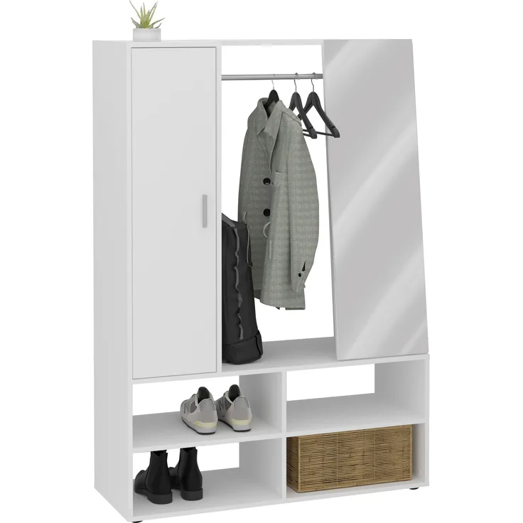 Garderobenschrank >AUMA 1< in weiß - 105x151,3x39,7cm (BxHxT)