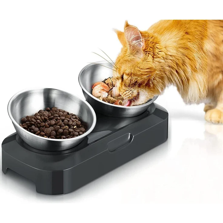Katzennapf 15° Kipphals Schutzschale Edelstahl rutschfeste Silikonbasis – Bild 1