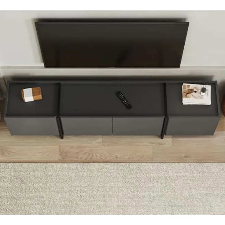 Modern TV Stand, Anthracite & Black, 180 x 46 x 35 cm | 100% Melamine Coated Particle Board, 18 mm Thick | Soft-Close Hinges, Stylish Design for Living Room & Entertainment Spaces – Bild 6