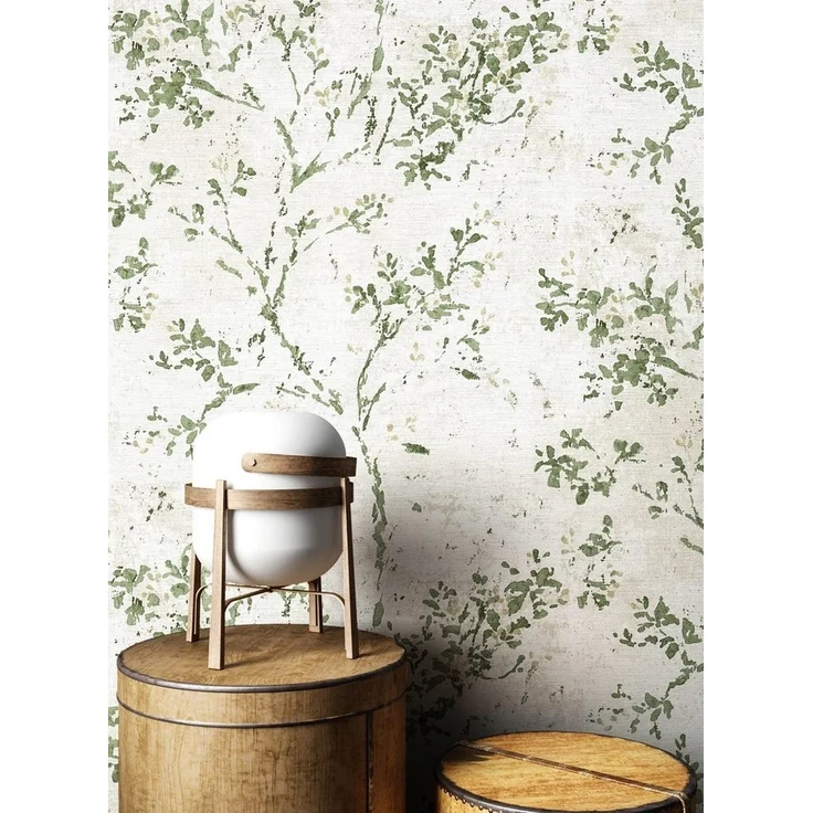Newroom Vliestapete, Grün Tapete Floral Blätter - Vintage Blumentapete Beige Weiß 3D Optik Romantisch Äste Blätterranke für Schlafzimmer Wohnzimmer Küche – Bild 2