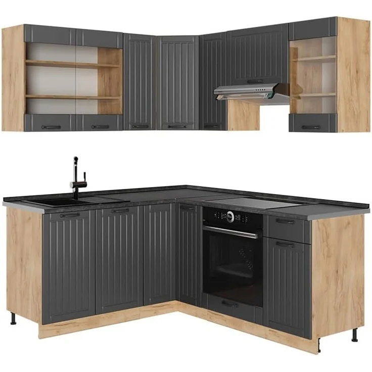 Eckküche Fame-Line Dunkelgrau/Goldkraft Eiche 190 x 160 cm, AP Anthrazit Vicco – Bild 1