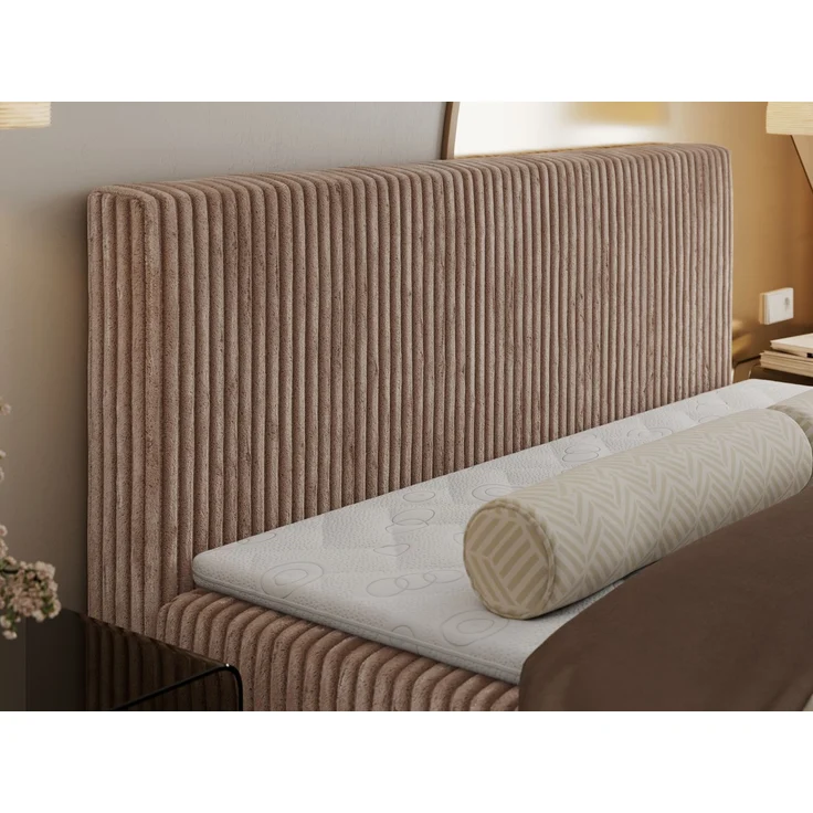 Boxspringbett mit Kopfteil und Topper Visco, Cord Bett - TILIANO - 200 x 200 cm - Braun Cord - H3 – Bild 4