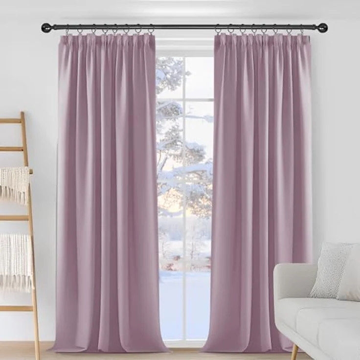 Deconovo Gardinen Kräuselband für Schienensystem Thermovorhang Hellpink | 2er Set, H 160 x B 132 cm, Blackout Curtain, Schlafzimmer Gardinen, Vorhänge Kurz, für Schienensystem, Schallschutz Vorhang – Bild 2