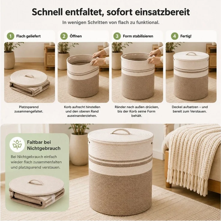 Best for Home Wäschekorb mit Deckel, faltbarer Wäschekorb, 58L, Wäschekapazität (Einzelartikel, 1 St, 1-teilig), Faltbar, mit Deckel, Tragegriffe – Bild 4