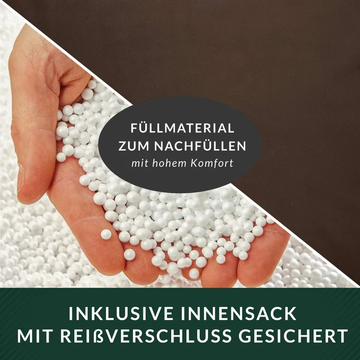 Green Bean® Sitzsack aus Kunstleder mit EPS Perlen Füllung - 90 x 70 cm - Bean Bag - - Dunkelbraun – Bild 7
