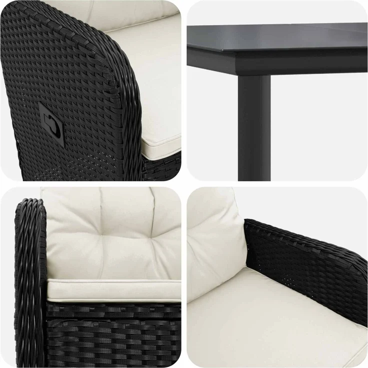 vidaXL Garten Essgruppe 5 stk. Schwarz und Cremeweiß 160 x 80 x 74 cm 3422486 – Bild 7