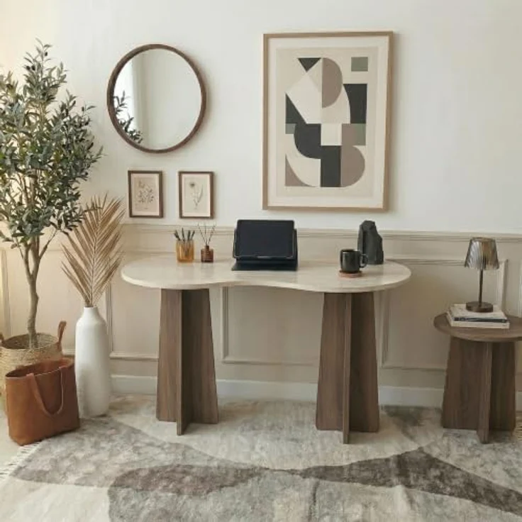 Skye Decor Schreibtisch Infini, moderner Schreibtisch mit fest montierter Tischplatte, 120 cm in Travertin/Walnuss – Bild 5