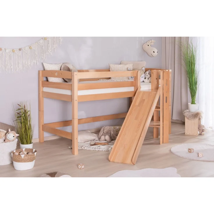 Ticaa Hochbett Hochbett mit Rutsche Podestbett "Tino" Buche Natur – Bild 3