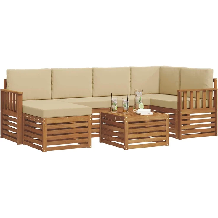 vidaXL Outdoor-Sofagarnitur 7 stk. 5-Sitzer Natur und Beige 3375123 – Bild 3