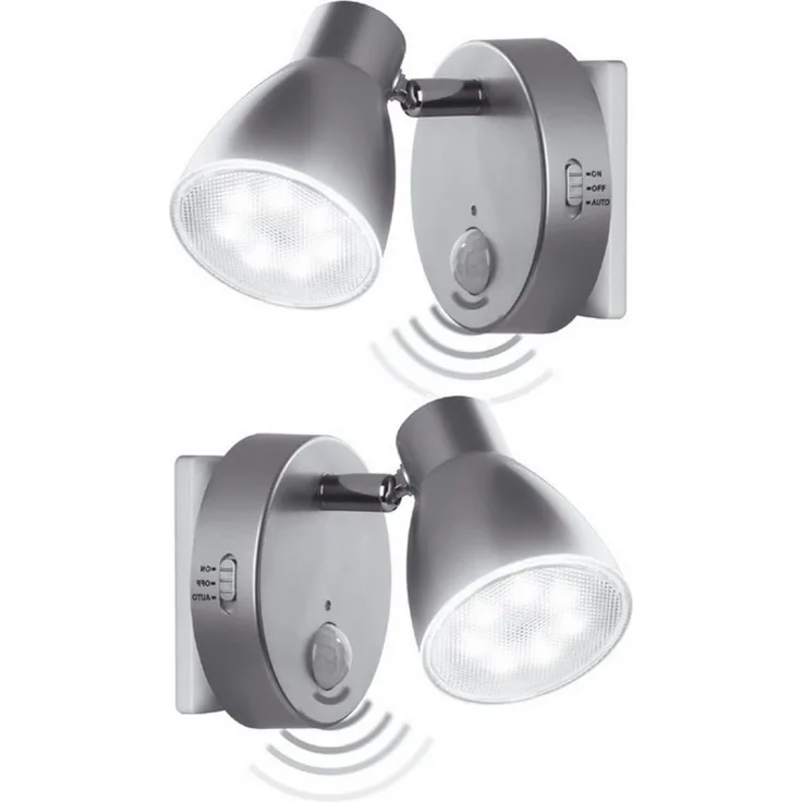 TRANGO LED Steckdosenleuchte, 2er Set 2635-024 LED Sensor Nachtlicht *MILO* mit Bewegungssensor & Automatikfunktion in Silber Sicherheitslicht 230V Steckdosenlampe, Wandlampe, Orientierungslicht, Nachtlampe, Steckdosenlicht
