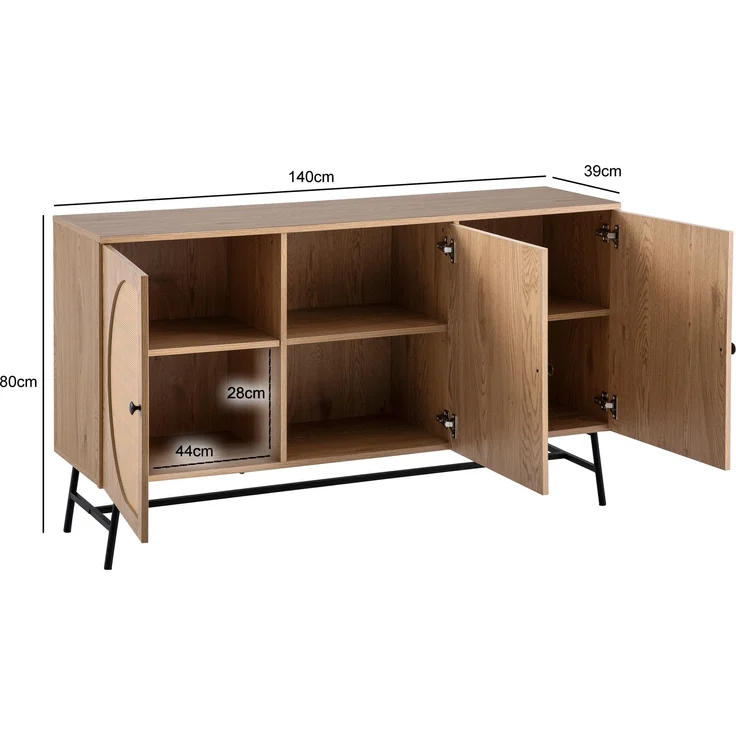 FINEBUY Sideboard FB104665 (140x80x39 cm Anrichte, Eiche-Dekor Rattangeflecht), Kommode Türen Standschrank, Hoher Kommodenschrank – Bild 3