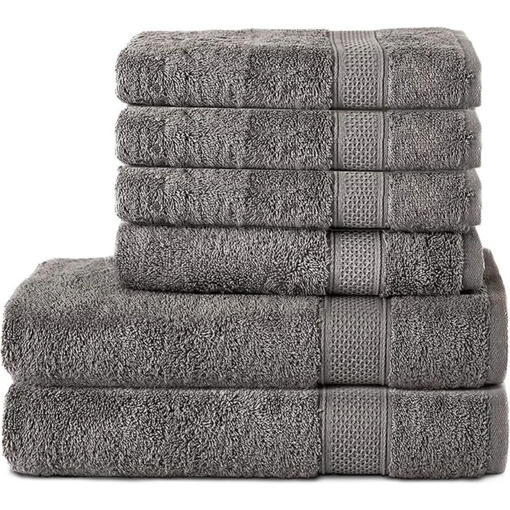 Komfortec Handtücher Set 6-teilig aus 100% Baumwolle | 2x Badetücher 70x140 cm, 4x Handtücher 50x100 cm, Frottee, Weich und Saugstark, Anthrazit Grau