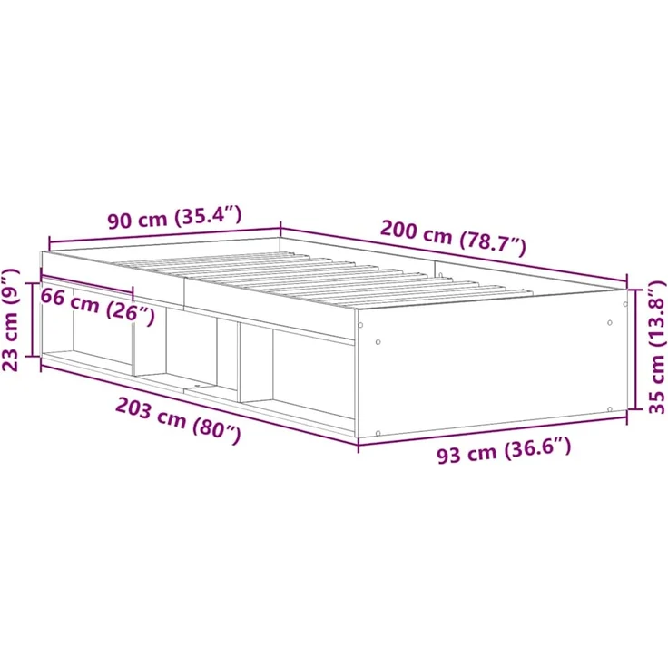 vidaXL Bettgestell ohne Matratze Altholz-Optik 90x200cm Holzwerkstoff 3328814 – Bild 10