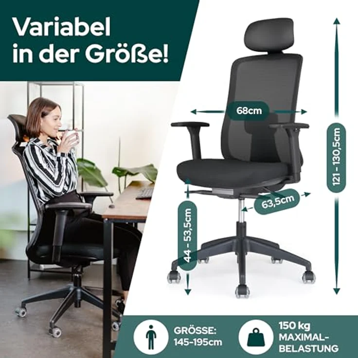 SCHEKKA ErgoPrime Pro Bürostuhl ergonomisch, TESTSIEGER IGR Zertifiziert, 100% individuell einstellbar, schwarz rot, für 150 kg – Bild 1