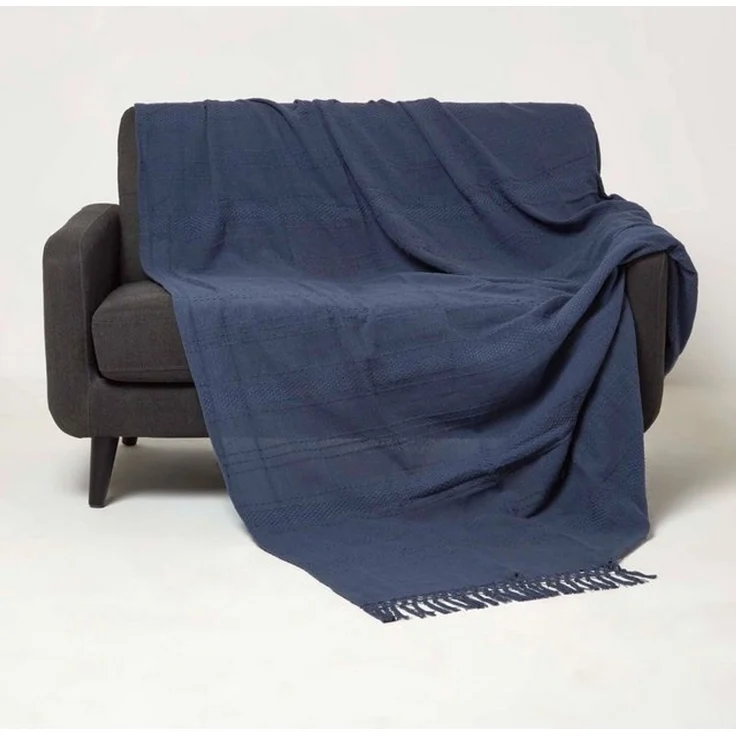 Plaid Kashi Tagesdecke blau 225 x 255 cm – Baumwolldecke mit Fransen, Homescapes – Bild 4