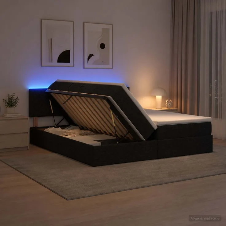 vidaXL LED-Speicherbett mit Matratze Schwarz 180 x 200 cm Stoff 3459362