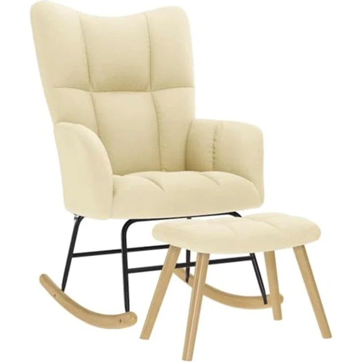 vidaXL Schaukelstuhl mit Fußhocker Creme Stoff 4016807 – Bild 2