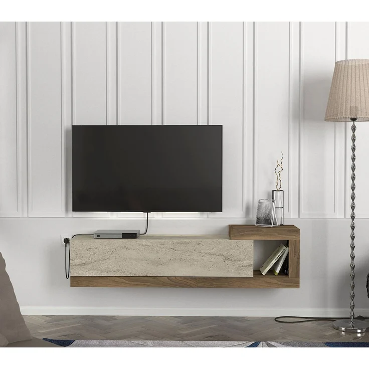 moebel17 Lowboard TV Lowboard Bliss, TV Schrank, Wandmontierte TV-Regale Mit Tür (Einzelmöbel, 1 St, Besteht aus 1 TV Lowboard), Pflegeleichte Oberfläche, Granitoptik – Bild 5