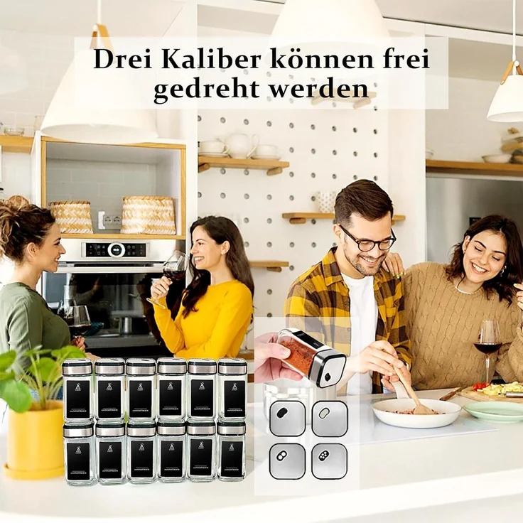 360° Rotation Gewürzdosen Set | 12 Gewürzdosen, 80 Etiketten | Küche Organizer – Bild 6