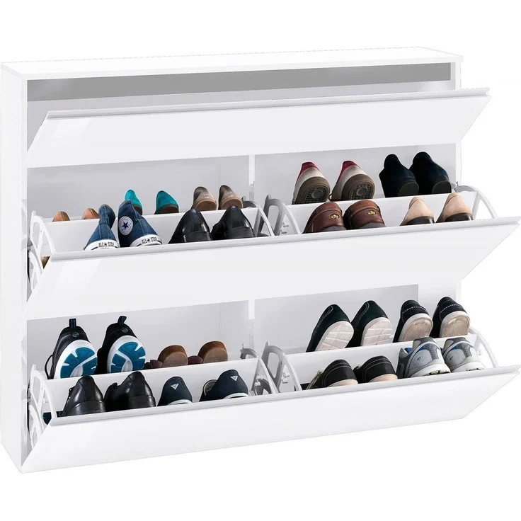 Dmora - Schuhregal Piero, Mehrzweckschrank mit 2 Türen und 1 Klapptür, Schuhregal für den Eingangsbereich, 100 % Made in Italy, 120 x 27 x 108 cm, glänzend weiß, – Bild 4