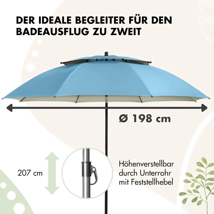 Doppler 'Windprofi' Sonnenschirm, mit Tragetasche, Ø 200 cm, grün – Bild 5
