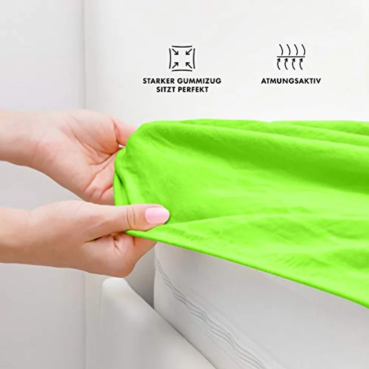Jacobson Laken to GO Spannbettlaken Jersey Spannbetttücher Bettlaken 50% Baumwolle 50% Polyester (180x200-200x200 cm 1er Set, Apfelgrün) – Bild 4