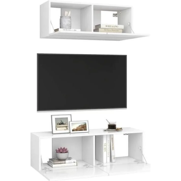 vidaXL 2-tlg. TV-Schrank-Set Weiß Spanplatte [3078702]