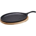 Zodiac Oval Sizzle-Platte mit Holzuntersetzer, Gusseisen, schwarz