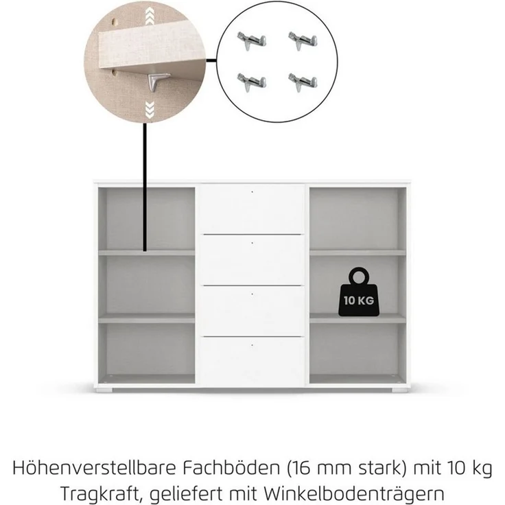 OTTO home Kombikommode Sideboard Schubladenkommode AGORDO mit Dekor- oder Hochglanzfront (in zwei Griff-Farben, Breite 120 cm), vier große Schubladen, mit insgesamt 4 Einlegeböden MADE IN GERMANY – Bild 3