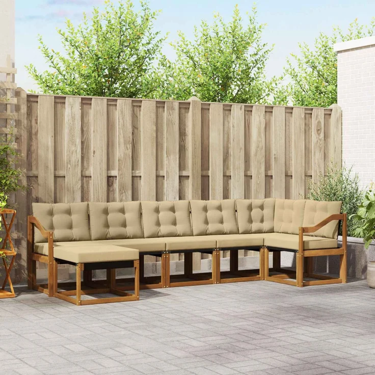vidaXL Outdoor-Sofagarnitur 7 stk. 7-Sitzer Natur und Beige 3368892 – Bild 1