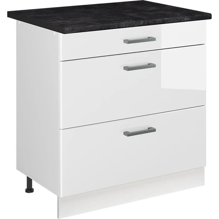 Küchenunterschrank R-Line Weiß Hochglanz/Weiß 80 cm mit 3 Schubladen Arbeitsplatte Anthrazit Vicco – Bild 1