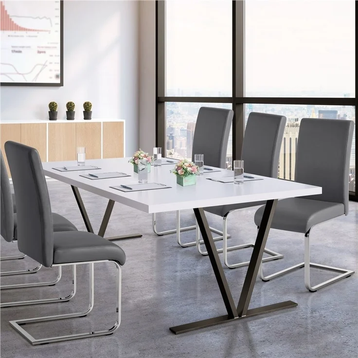 Yaheetech 6er-Set Freischwinger, Kunstleder, Dunkelgrau, 41,5 x 55 x 103 cm – Bild 2