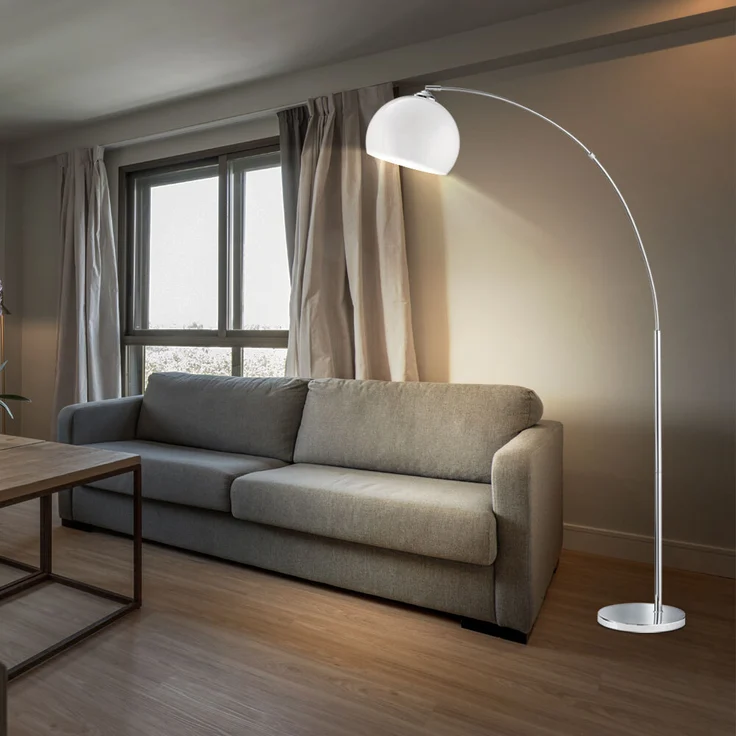 Bogenstehlampe, Metall, Acryl, weiß, E27, H 180 cm – Bild 10