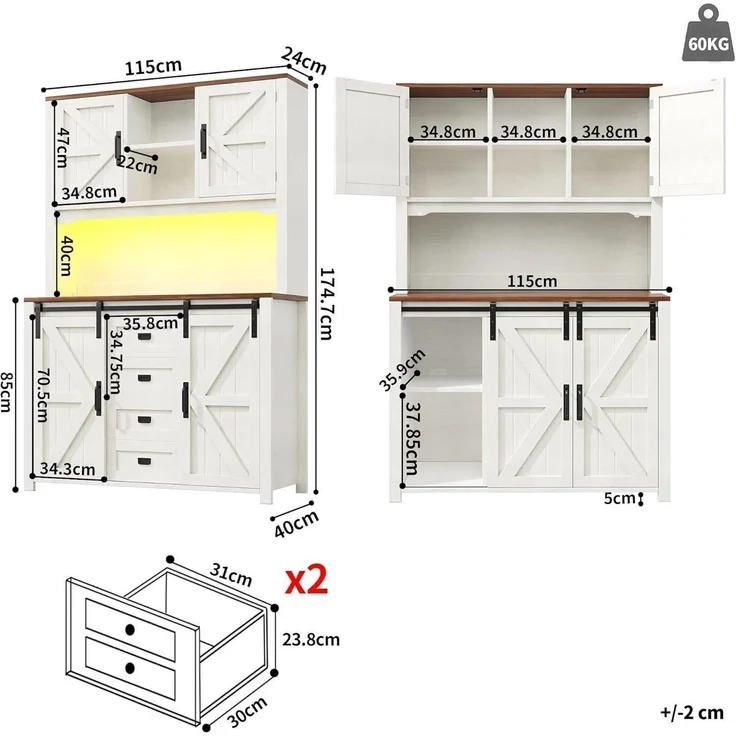 Hoher Küchenschrank Sideboard mit Schiebetüren und – Bild 2