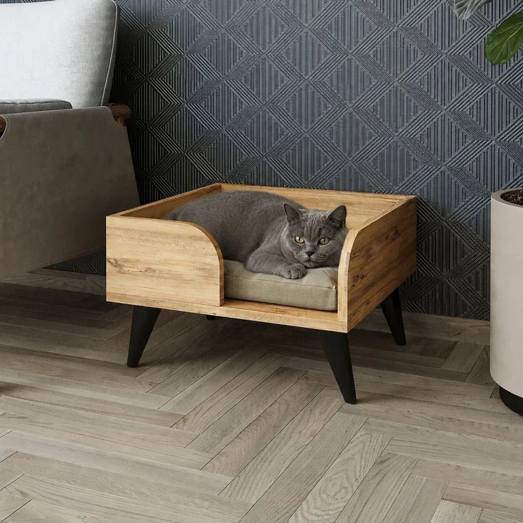 Roomart Hundebett & Katzenbett RITA – erhöhtes Haustierbett mit Beinen – 50 × 50 cm – für kleine Hunde & Katzen • Eiche – Bild 4