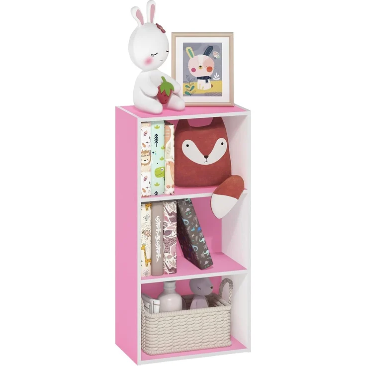 Furinno Luder 3-stufiges Bücherregal mit offenem Regal, Rosa/Weiß