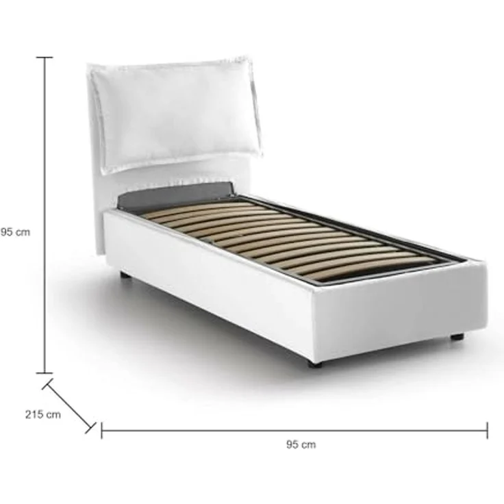 Talamo Italia - Gemma Einzelbett, Bettkasten mit Stoffbezug, 100 % Made in Italy, Öffnung vorne, geeignet für Matratzen 80 x 200 cm, Weiß – Bild 2