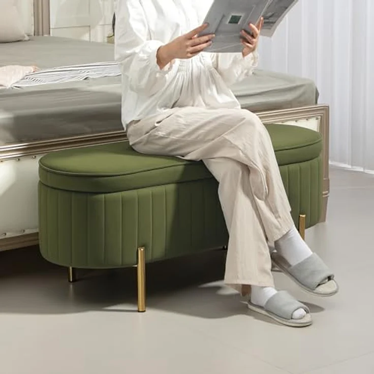 HOMCOM Sitzbank mit Stauraum Polsterbank mit Klappdeckel, Samtoptik (Sitztruhe, 1-St, Truhenbank), für Flur, Wohnzimmer, Schlafzimmer 108 x 44 x 43,5 cm, Grün – Bild 9
