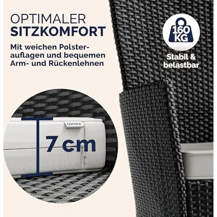 Casaria Garten-Essgruppe, Polyrattan 4 Stühle Stapelbar 90x90cm Esstisch WPC Holz Wetterfest – Bild 4