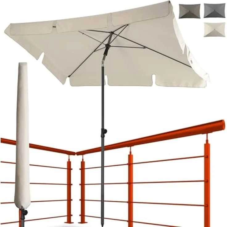 4smile Sonnenschirm Balkon in Beige - Sonnenschirm rechteckig 200x125 cm mit UV50+ Sonnenschutz | Balkon Schirm knickbar höhenverstellbar | Robuster Balkonschirm für optimalen Schatten – Bild 1
