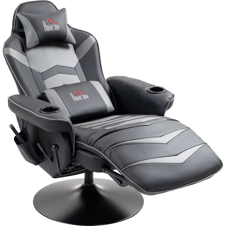 Wohnora-Gamingsessel, Massagefunktion, neigbare Lehne, Fußstütze, bis 120 kg, Stahlrahmen, Kunstleder, Grau,H 1115cm x T 780cm x B 825cm