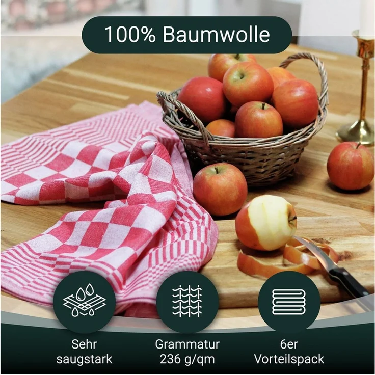 ZOLLNER Geschirrtuch, (Spar-Set, 6-tlg), 65 x 65 cm, 100% Baumwolle, vom Hotelwäschespezialisten – Bild 2