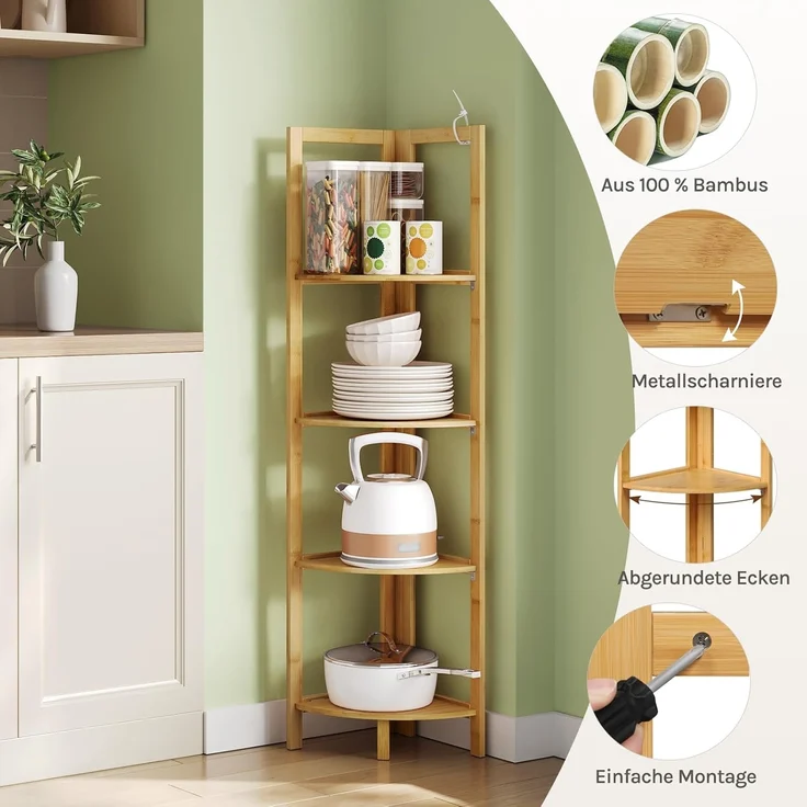 Woltu Standregal, 1-tlg, Bambus 4 Ebenen für Zuhause Wohnzimmer Büro Balkon – Bild 8