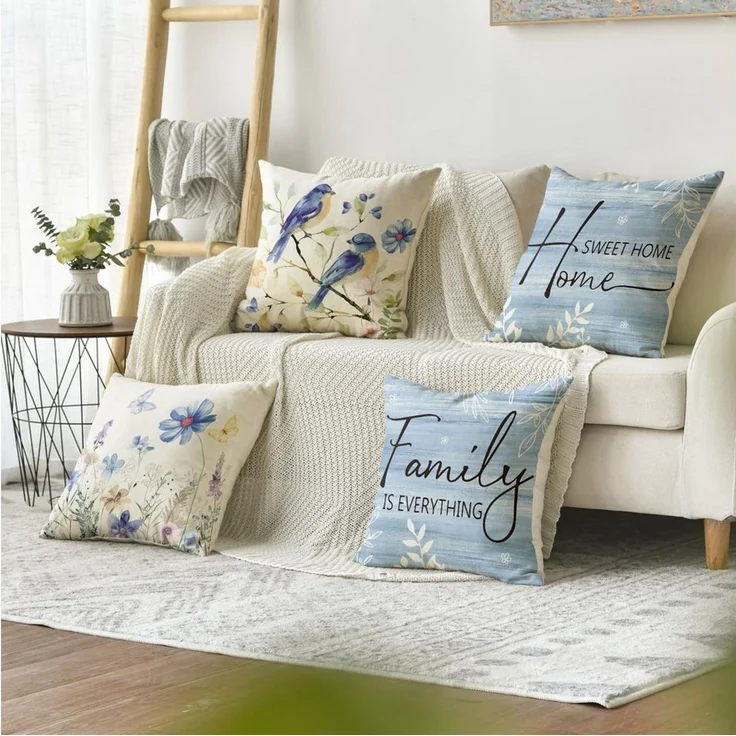 Diwzbyn Kissenbezüge 4er-Set dekorative Kissenbezüge mit Blumen- und Vogelmotiv, (4 Stück), 45*45CM, geeignet für Wohnzimmer, Sofa und Stühle – Bild 2