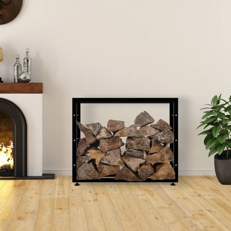DELUKE® Kaminholzregal innen Metall SATLO - für Feuerholz Brennholzregal innen Kaminholzständer Kaminholzhalter Feuerholzregal InnenSchwarz, 25x100x80cm – Bild 3
